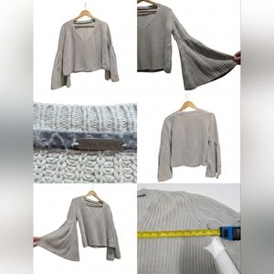 Free People Women's Beige V-Neck Sweater Shirt 100% Cotton